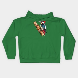 Watercolor Woodpecker on a Twig Kids Hoodie